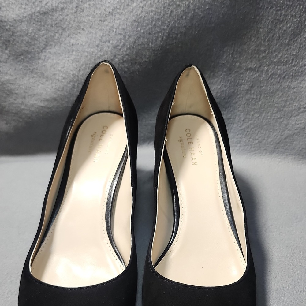 cole hann pumps 8b black suede pointed toe slip on block heel